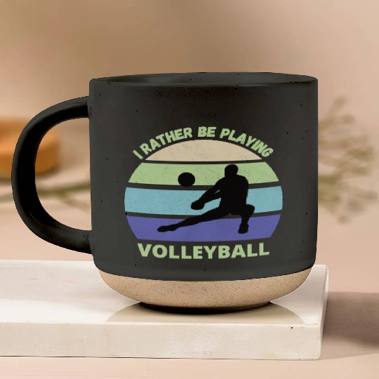I rather be playing volleyball retro sunset Pottery Mugs