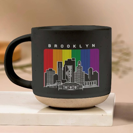Brooklyn New York Skyline Rainbow Flag Pottery Mugs