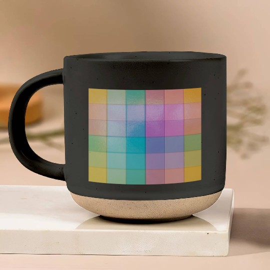 Rainbow Shimmer Multi Squares Pattern Pottery Mugs