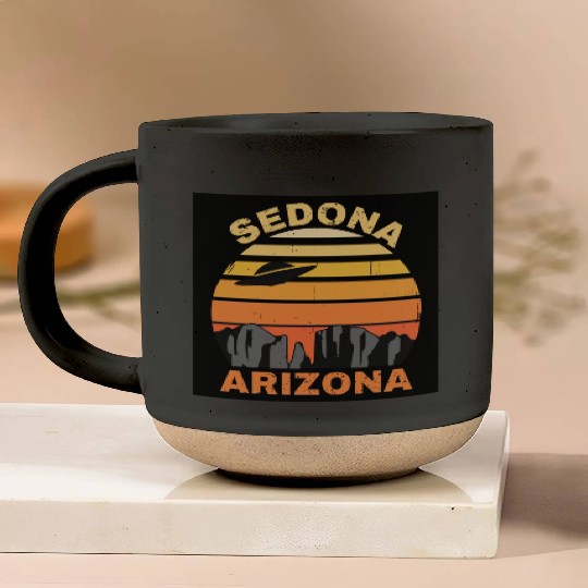 Sedona Arizonna Retro Sunset and UFO Pottery Mugs