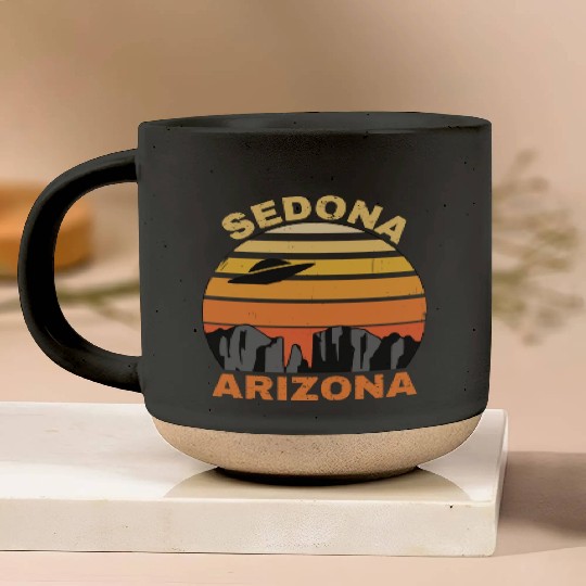 Sedona Arizonna Retro Sunset and UFO Pottery Mugs