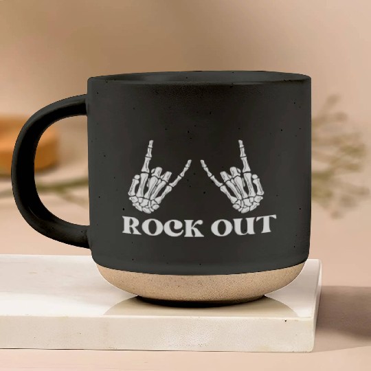 rock and roll rock out skeleton hand peace sign Pottery Mugs