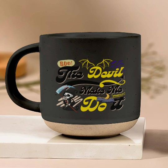 Devil Make Me Do it Death toon funny Halloween. Pottery Mugs