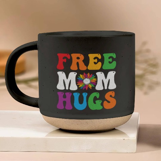 Free Mom Hugs Sunflower Rainbow LGBT Lesbian Gay Pottery Mugs