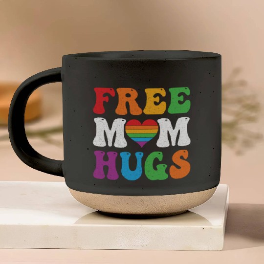 Free Mom Hugs Pride Pottery Mugs Rainbow Heart LGBT Pride