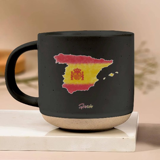 Stylized Spain Map Pottery Mugs