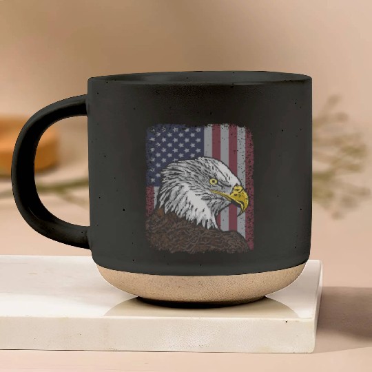 Bald Eagle - American Flag - Patriotic Pottery Mugs