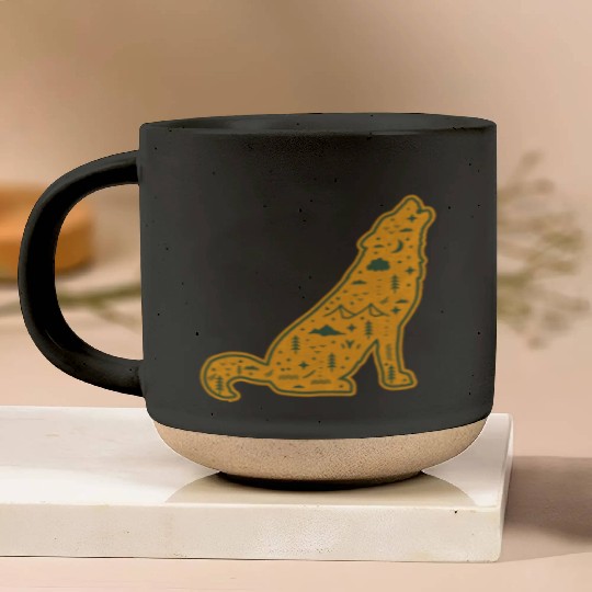 Vintage Lone Solo Wolf Silhouette Mountain Wolves Pottery Mugs