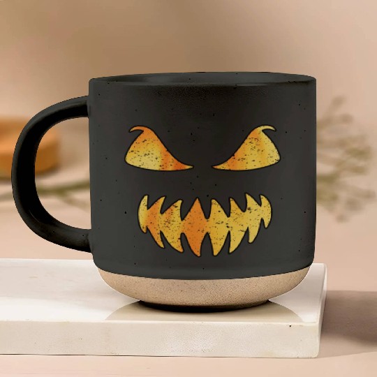 Retro Jack O Lantern Scary Carved Pumpkin Face Pottery Mugs