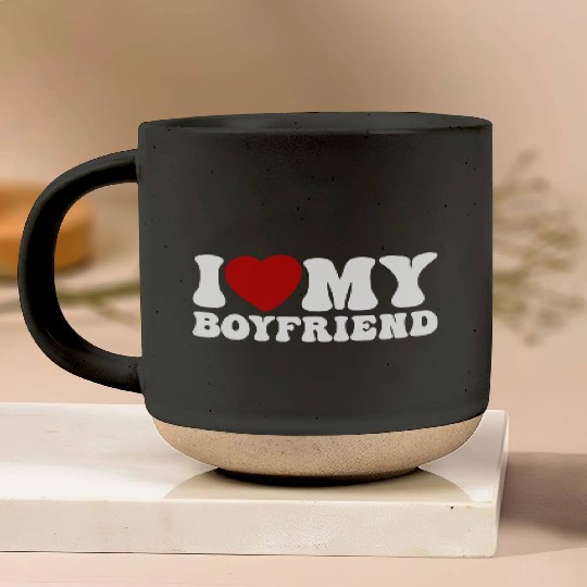 i love my boyfriend Pottery Mugs
