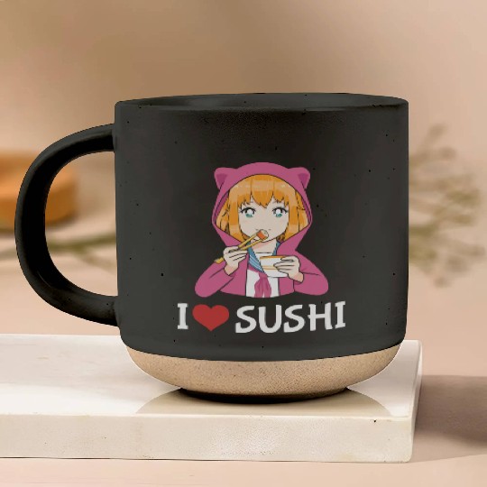 Kawaii Anime Girl I Love Sushi Pottery Mugs