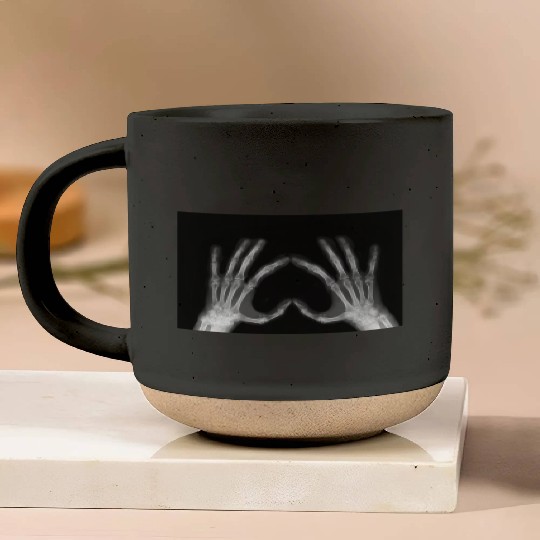 Skeleton Hand Heart Sign Bones Funny Halloween Pottery Mugs