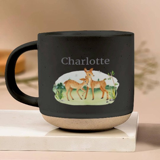 Forest Animal Deer Flowers Name Charlotte Pottery Mugs