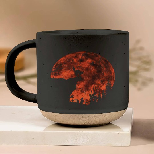 Cat Red Moon trick or treat Bats Forest Halloween Pottery Mugs
