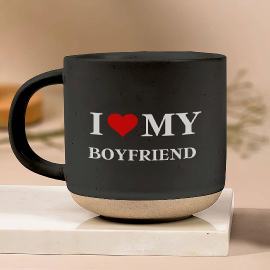 I Love My Boyfriend Black Pottery Mugs