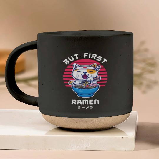 But First Ramen Cat Japan Kawaii Pottery Mugs