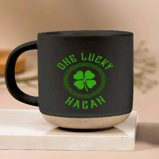 One Lucky Hagan Irish Family Four Leaf Clover Pottery Mugs