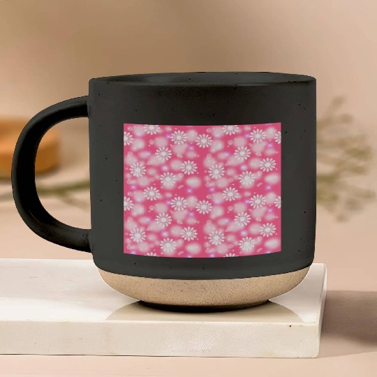 Pink White Snowflakes Pattern Pottery Mugs