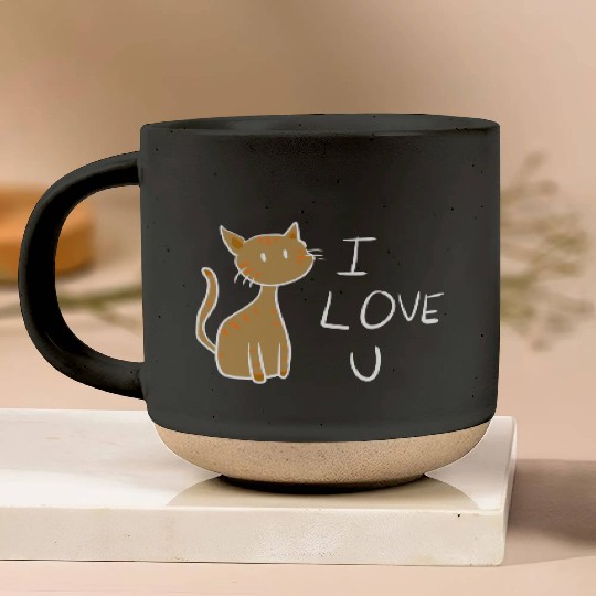 brown cat i love you Pottery Mugs