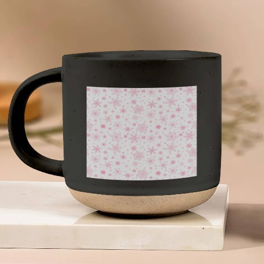 Snowflakes Pattern Pink White Pottery Mugs