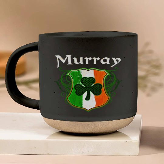Murray Irish Surname Ireland Flag Shield Shamrock Pottery Mugs