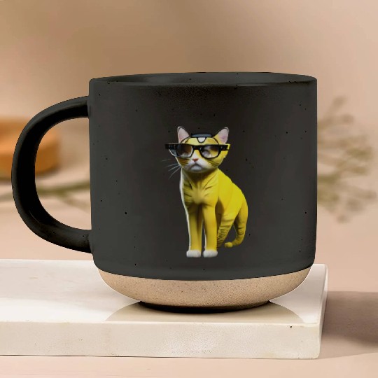 Cute yellow cat _ cat wearing glasses. Pottery Mugs