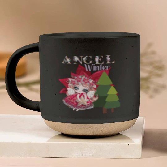 Winter Angel Christmas Tree Poinsettia Pottery Mugs