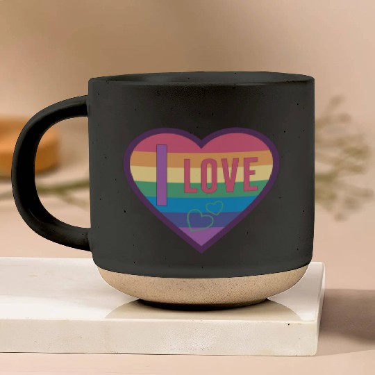 colorful heart rainbow unisex love for everyone Pottery Mugs