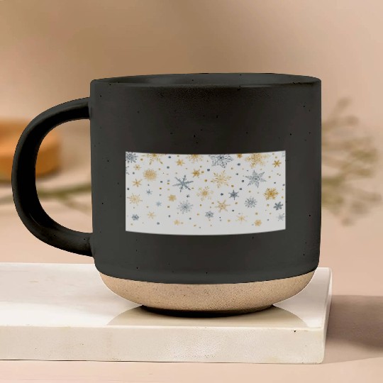 Elegant Snowflakes White Gold Silver Pottery Mugs