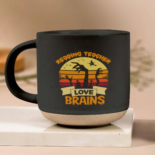 Reading Teachers Love Brains Zombie Halloween Pottery Mugs