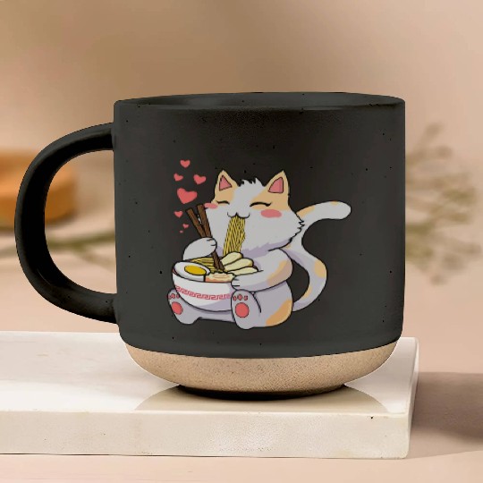 Funny Kawaii Cat Eating Ramen - Kawaii Neko Cat Pottery Mugs