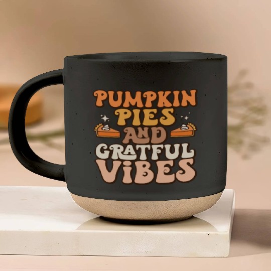 Retro Pumpkin Pies Grateful Vibes Thanksgiving Pottery Mugs