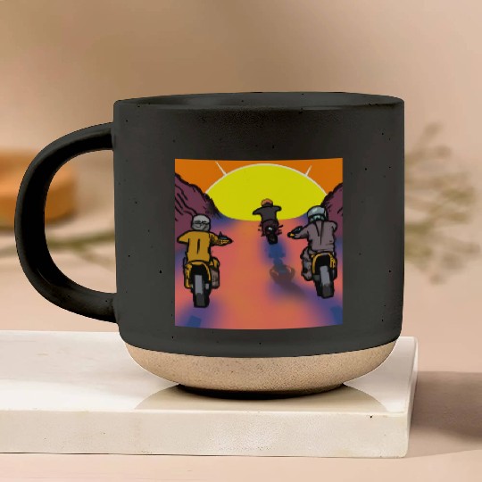 Dirt Bike Rider Sunset Mountain Road Pottery Mugs