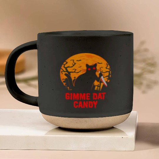 Gimme Dat Candy Creepy Cat Spooky Halloween Pottery Mugs