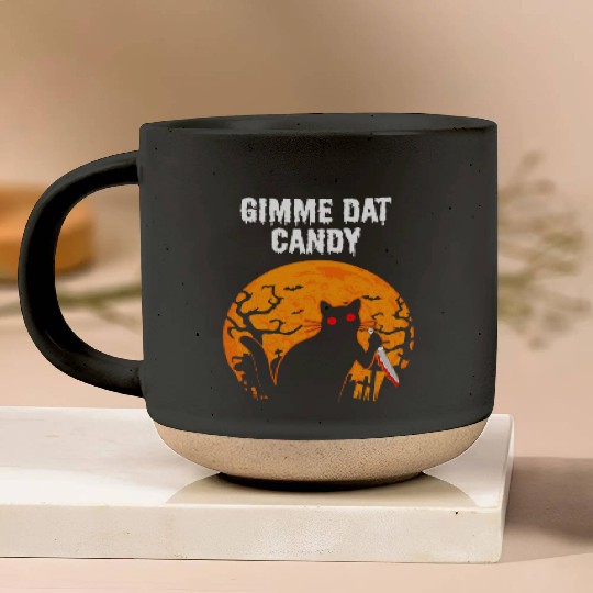 Gimme Dat Candy Creepy Cat Spooky Halloween Pottery Mugs
