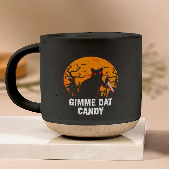 Gimme Dat Candy Creepy Cat Spooky Halloween Pottery Mugs