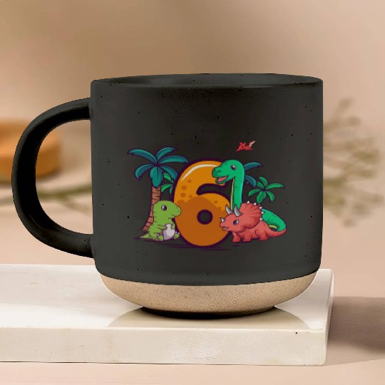 6th Birthday Trex Triceratops Dinosaur 6 Year Pottery Mugs