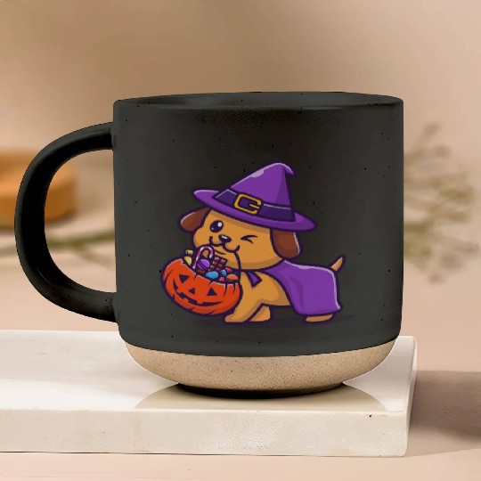 Dog witch with a pumpkin - Halloween Pottery Mugs