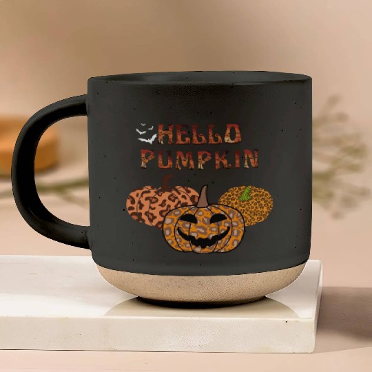 Leopard Halloween pumpkin Pottery Mugs