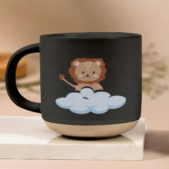 Baby lion flying in the clouds. Pottery Mugs