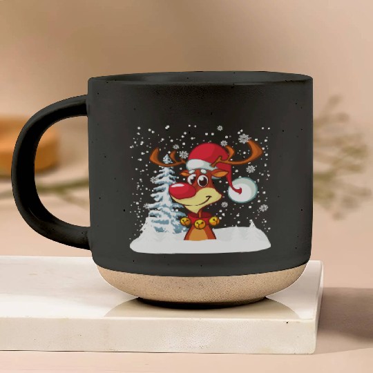 Funny Reindeer Red Nose Santa Snowflake Pottery Mugs