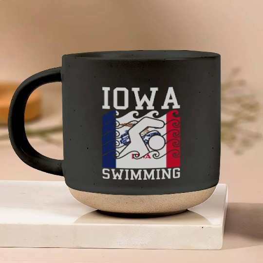 Iowa Flag Swimming Team Swim Swimmer US State Pottery Mugs