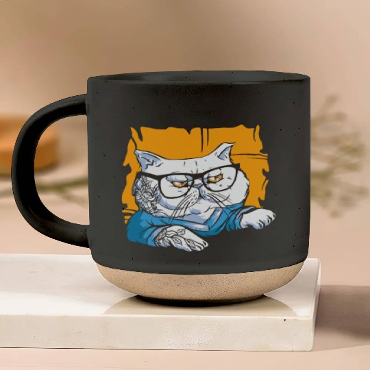 Stylish Nerd Persian Cat Beanie Glasses Tattoo Pottery Mugs