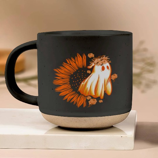 Halloween Theme Cute Ghost Sunflower Coffee Lover Pottery Mugs