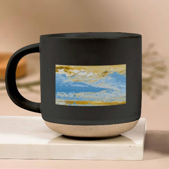 Golden Blue Mountain Lake Pottery Mugs