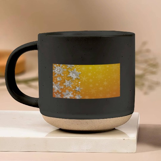 Elegant Christmas Snowflakes Pattern Orange Pottery Mugs
