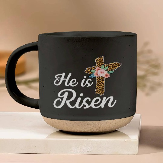 He Is Risen Jesus Christ Cross Easter Sunday Pottery Mugs