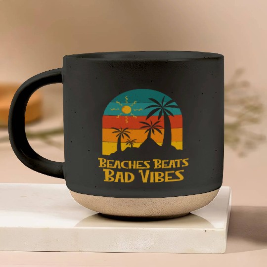 Beaches Beats Bad Vibes Summer Positivity Tropical Pottery Mugs