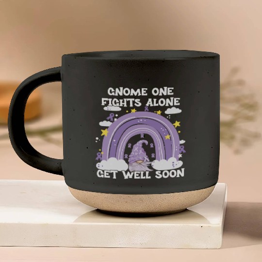 Gnome One Fights Alone Lavender Cancer Pottery Mugs