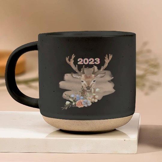 Brown Beige Watercolor Illustrated Deer Pottery Mugs